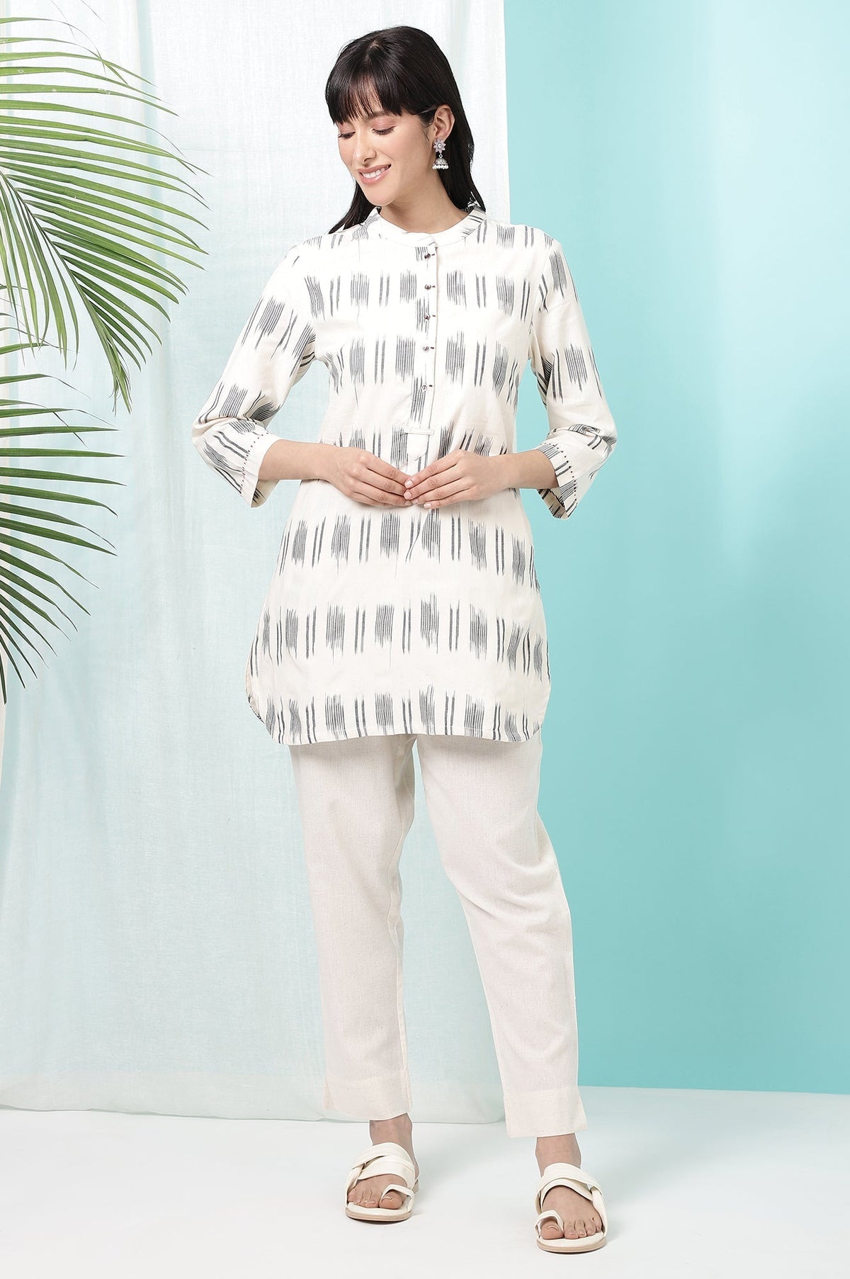 W for Woman Off-White Yarn Dyed Pure Cotton Tunic | Grocsy