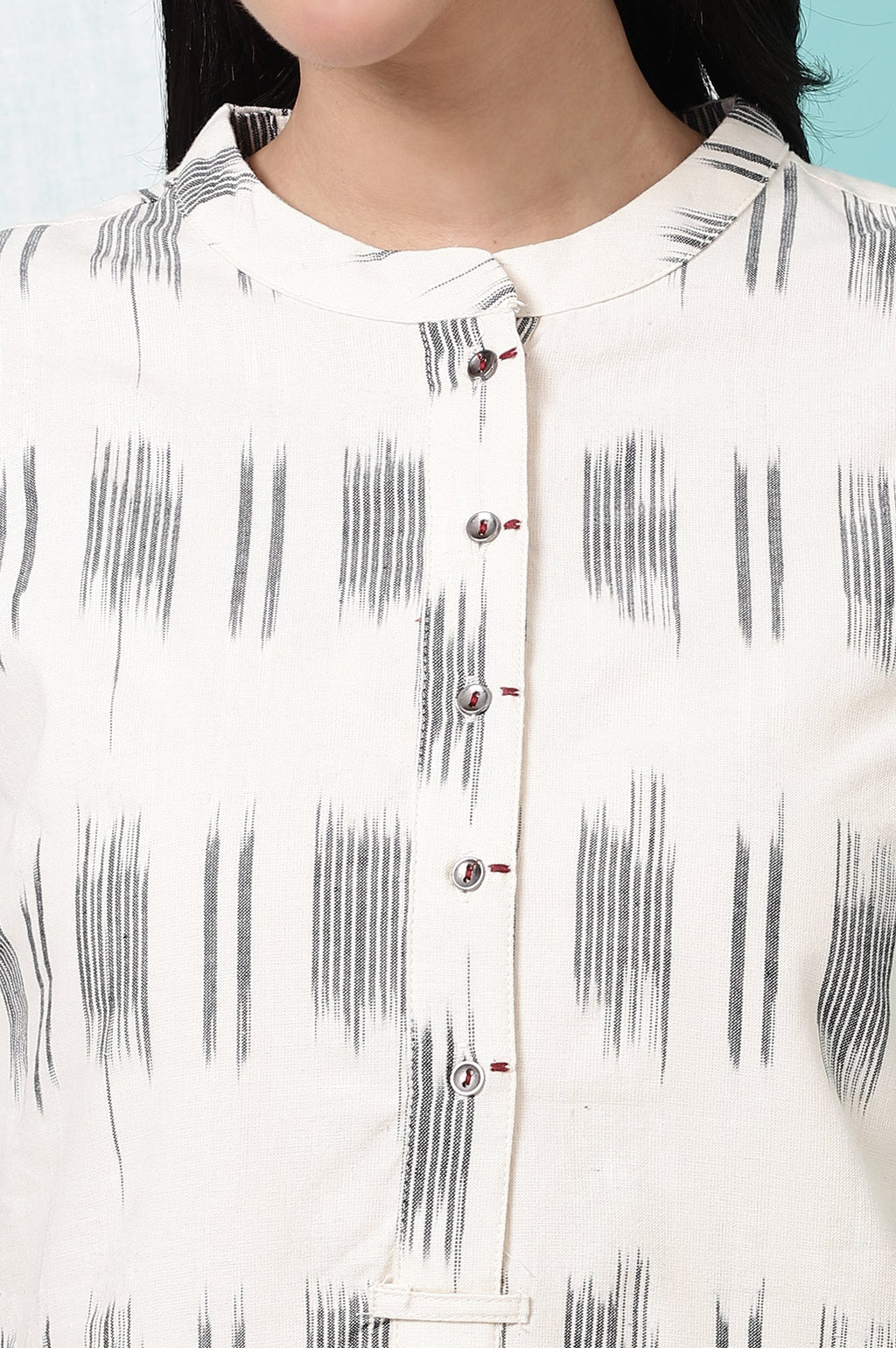 W for Woman Off-White Yarn Dyed Pure Cotton Tunic | Grocsy