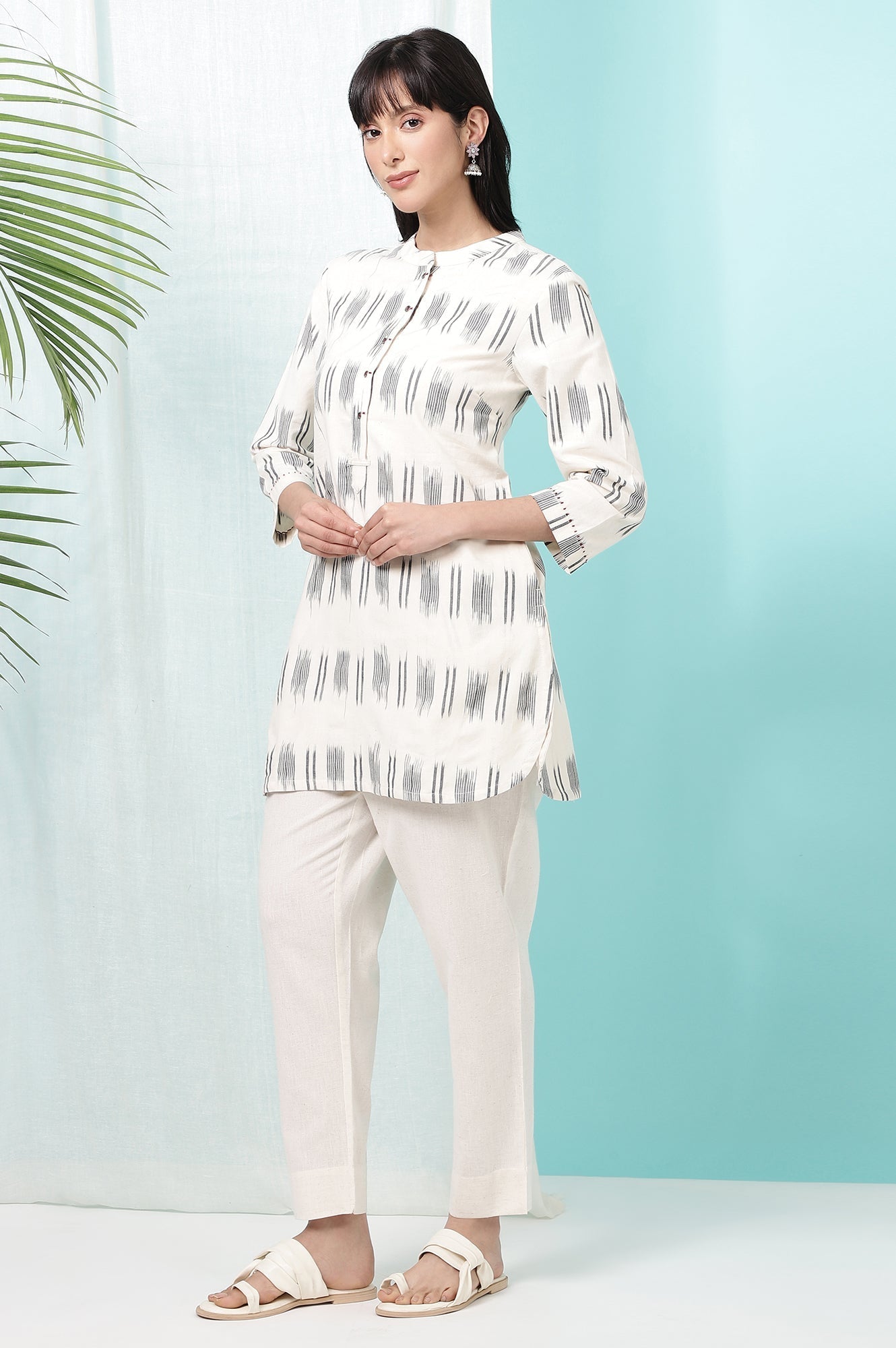 W for Woman Off-White Yarn Dyed Pure Cotton Tunic | Grocsy