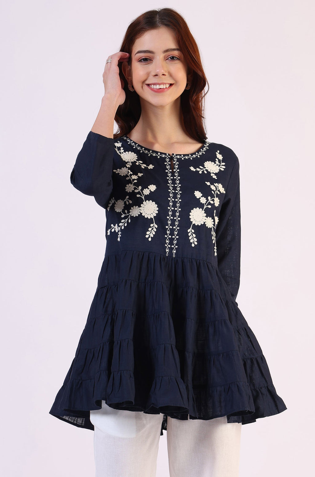 W for Woman Embroidered Flared Pure Cotton Top | Grocsy