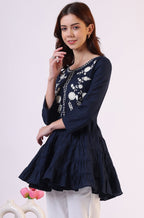 W for Woman Embroidered Flared Pure Cotton Top | Grocsy