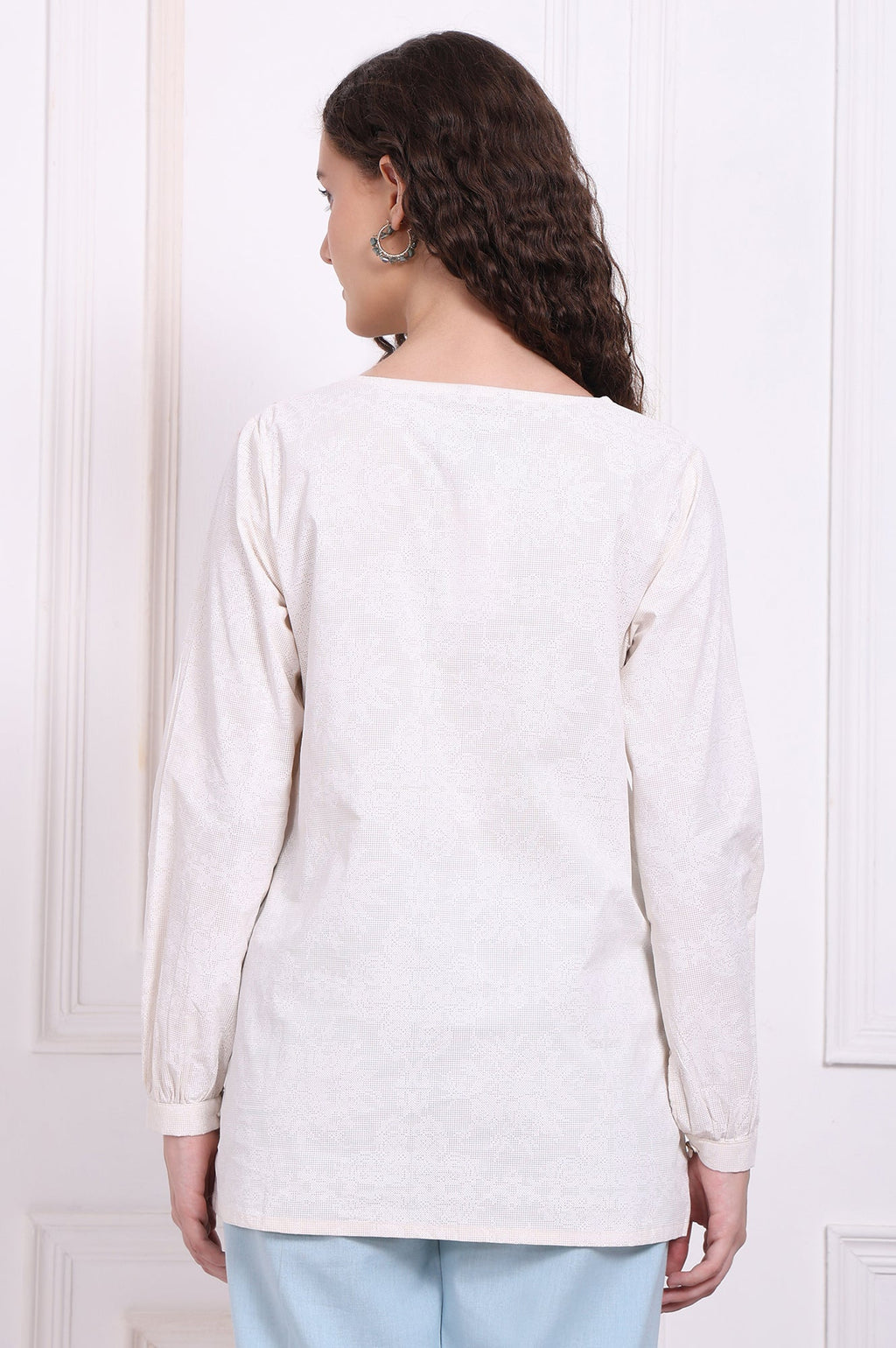 W for Woman White Embroidered Pure Cotton Top with Lace | Grocsy