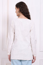 W for Woman White Embroidered Pure Cotton Top with Lace | Grocsy