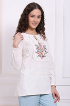 W for Woman White Embroidered Pure Cotton Top with Lace | Grocsy
