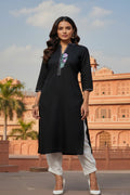 SRS Fashion Black Embroidered Rayon Straight Kurta Set | Grocsy