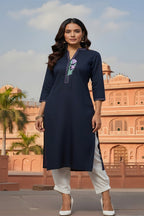 SRS Fashion Blue Embroidered Rayon Straight Kurta Set | Grocsy