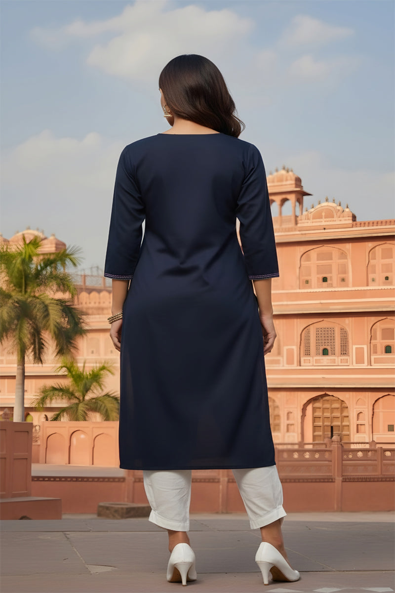 SRS Fashion Blue Embroidered Rayon Straight Kurta Set | Grocsy
