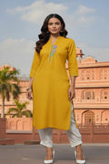 SRS Fashion Yellow Embroidered Rayon Straight Kurta Set | Grocsy