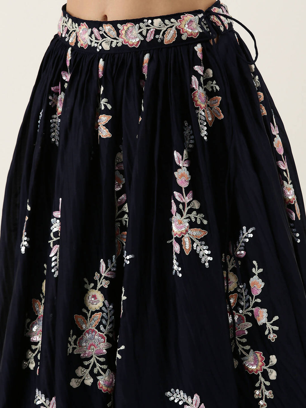 House of Panchhi Navy Blue Pure Georgette Thread & Sequinse Work Lehenga & Blouse, Dupatta | Grocsy