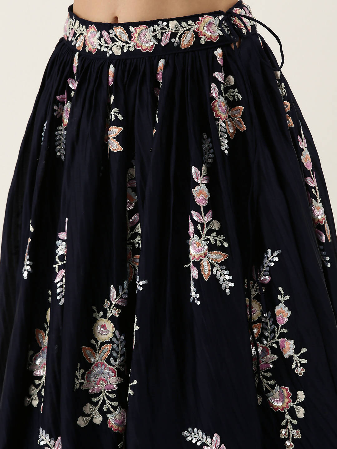 House of Panchhi Navy Blue Pure Georgette Thread & Sequinse Work Lehenga & Blouse, Dupatta | Grocsy