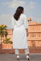 SRS Fashion White Embroidered Rayon Straight Kurta Set | Grocsy