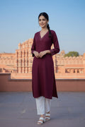 SRS Fashion Red Embroidered Rayon Straight Kurta Set | Grocsy