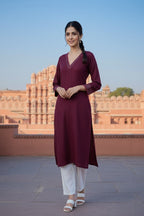 SRS Fashion Red Embroidered Rayon Straight Kurta Set | Grocsy