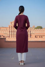 SRS Fashion Red Embroidered Rayon Straight Kurta Set | Grocsy