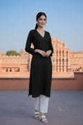 SRS Fashion Black Embroidered Rayon Straight Kurta Set | Grocsy