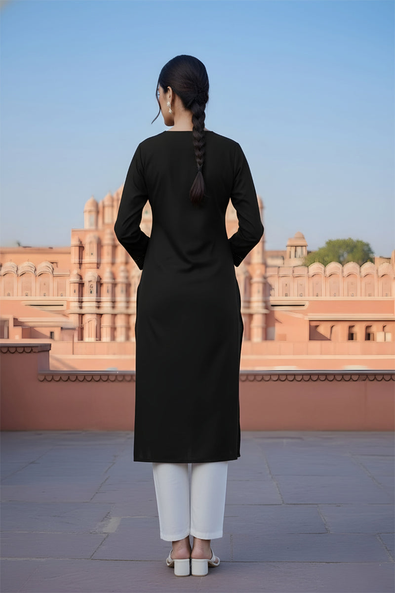 SRS Fashion Black Embroidered Rayon Straight Kurta Set | Grocsy