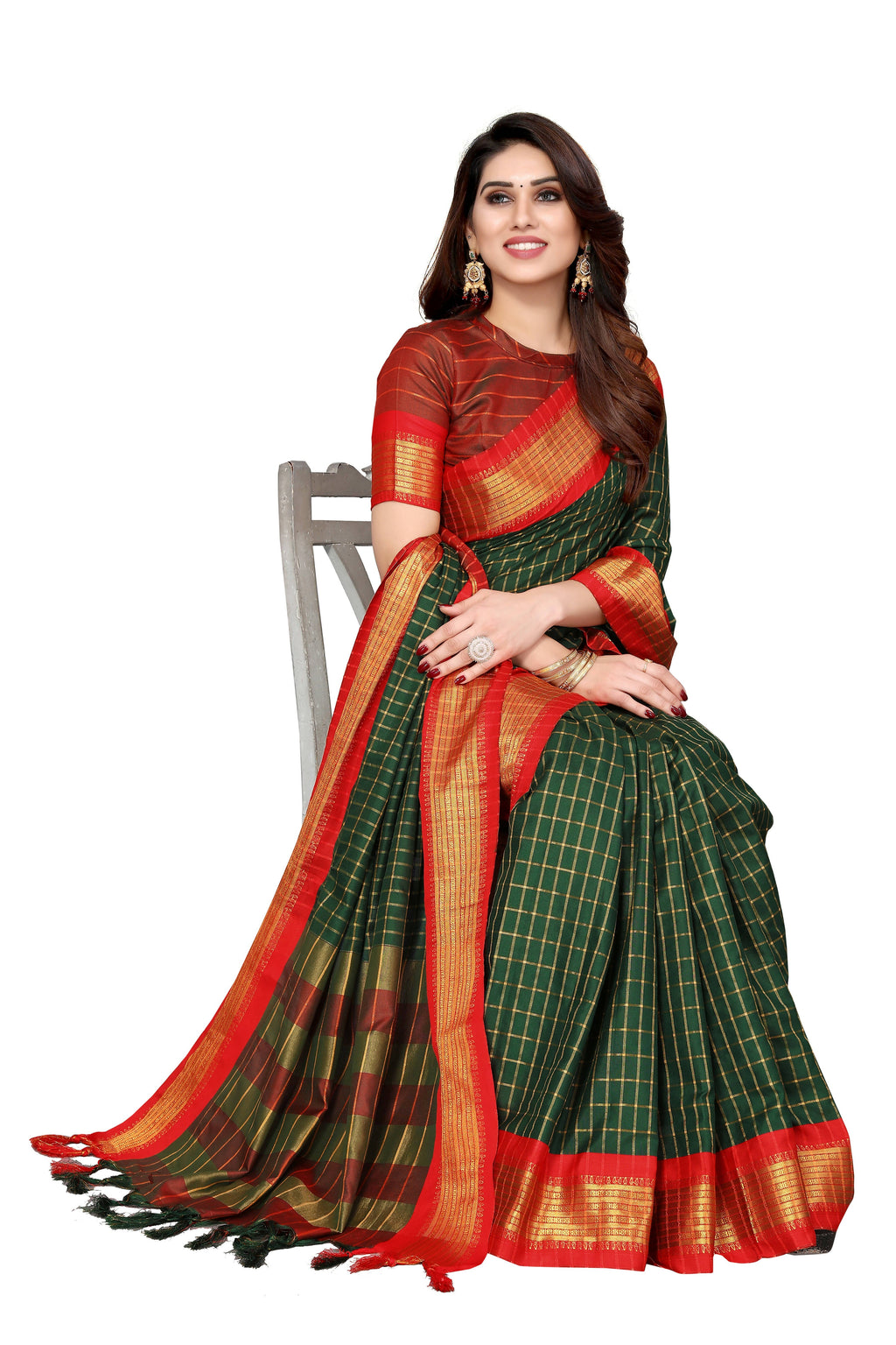Vamika Weaving Green Cotton Silk Saree | Grocsy