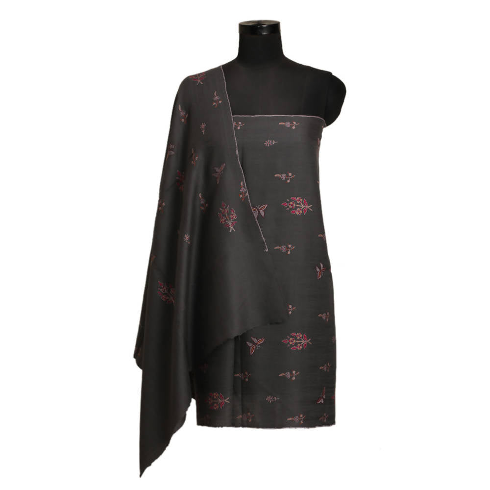 Nizalia Handmade Paper Mache Soozni Work Dark Grey Pashmina | Grocsy