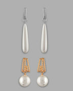 VOJ Set Of 2 Korean Drop Earrings - Gold-Polished and Silver Plated With White Pearl