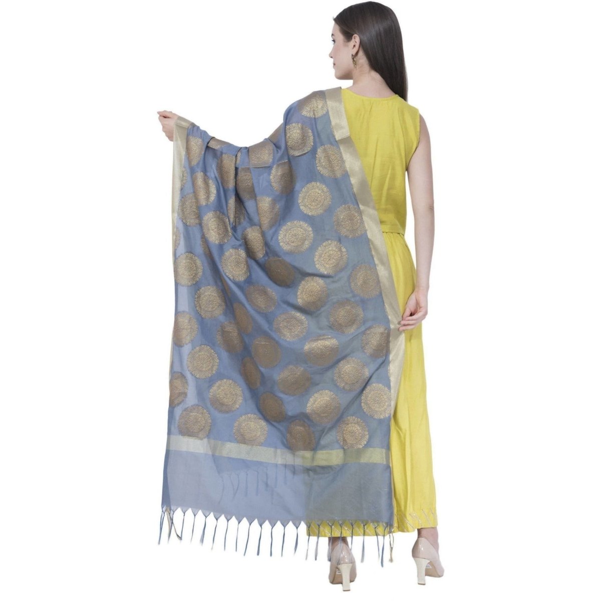 A R Silk Women's Zari Embroidery Vanarsi Silk Gray Dupattas and Chunnis | Grocsy