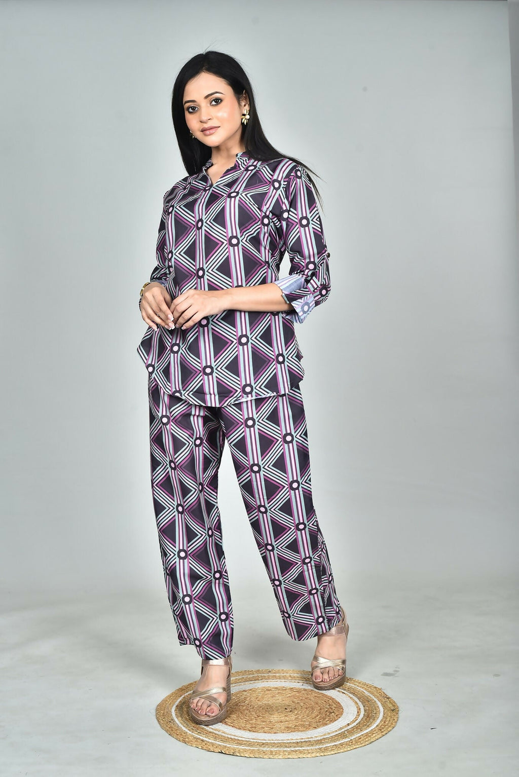 Morchari Digital Print Semi Muslin Co-Ord Set Top & Trouser-Multicolor | Grocsy
