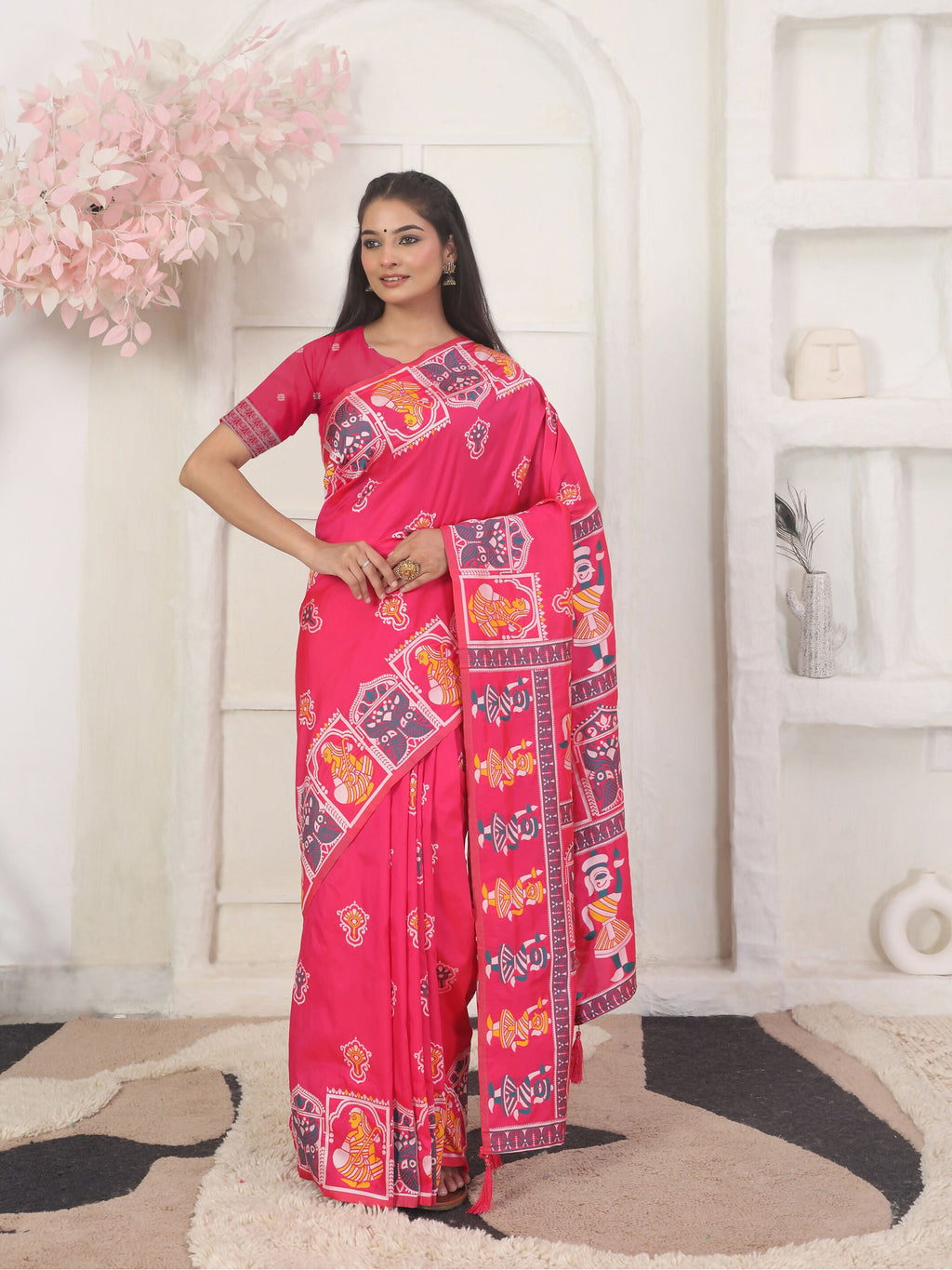 Shree Shyam Fashion Silk Blend Pink Saree | Grocsy