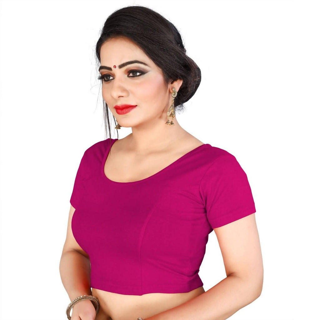 Vamika Magenta Lycra Plain Blouse | Grocsy