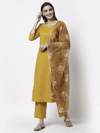 Myshka Trendy Women's Cotton Round Neck Casual Kurta Pant Dupatta Set | Grocsy