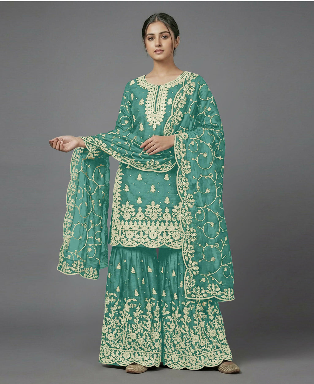 Teeya Creation Womens New Trendy Pure Gmy Silk With Heavy Embroidery Sequence Work Light-Green Kurta Set | Grocsy