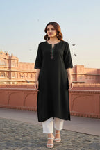 SRS Fashion Black Embroidered Rayon Straight Kurta Set | Grocsy