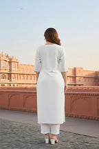 SRS Fashion White Embroidered Rayon Straight Kurta Set | Grocsy