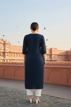 SRS Fashion Blue Embroidered Rayon Straight Kurta Set | Grocsy