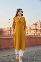 SRS Fashion Yellow Embroidered Rayon Straight Kurta Set | Grocsy