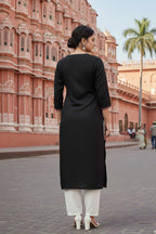 SRS Fashion Black Embroidered Rayon Straight Kurta Set | Grocsy