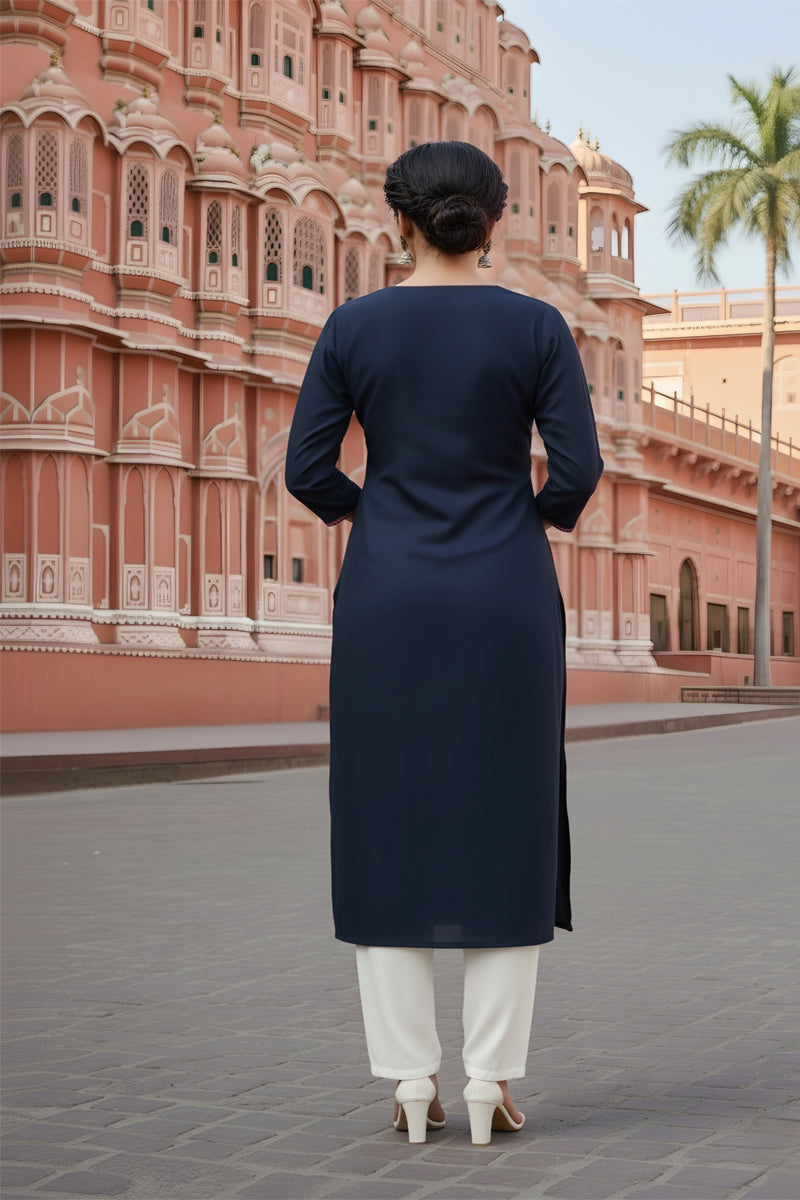 SRS Fashion Blue Embroidered Rayon Straight Kurta Set | Grocsy