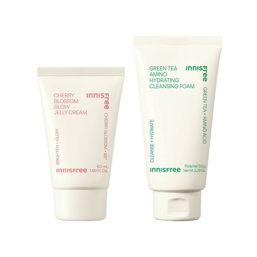 Innisfree Jeju Cherry Blossom Jelly Cream & Green Tea Hydrating Amino Acid Foam Cleanser Combo | Grocsy