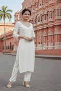 SRS Fashion White Embroidered Rayon Straight Kurta Set | Grocsy
