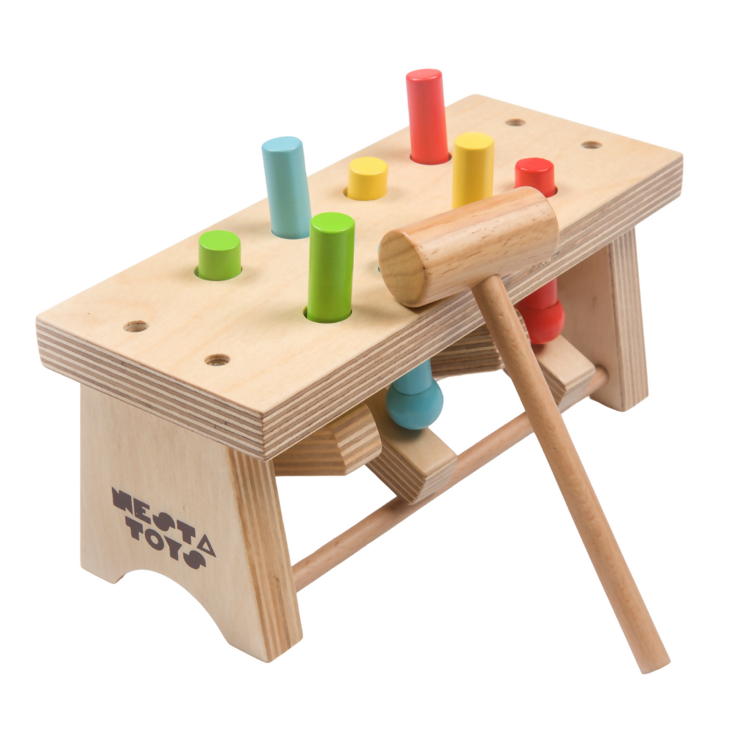 Nesta Toys Wooden Pounding Bench Toy with Hammer, Montessori Toy for Babies & Toddlers (1+ Years), STEAM Toddler Toy | Grocsy