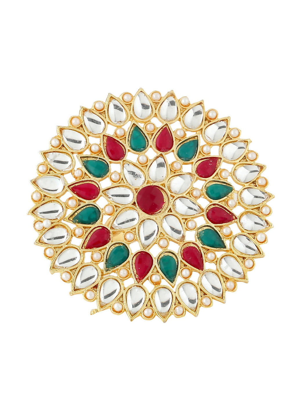 NVR Women's Traditional Ethnic Kundan Meenakari Gold-Polished Ajustable Finger Ring | Grocsy