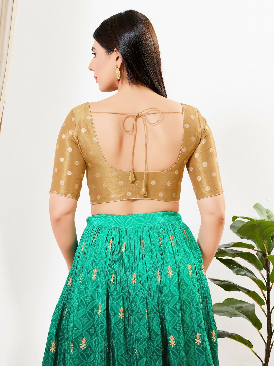Joban Fashion Gold Tissue Padded Blouse With Round Neck Elbow Sleeves | Grocsy