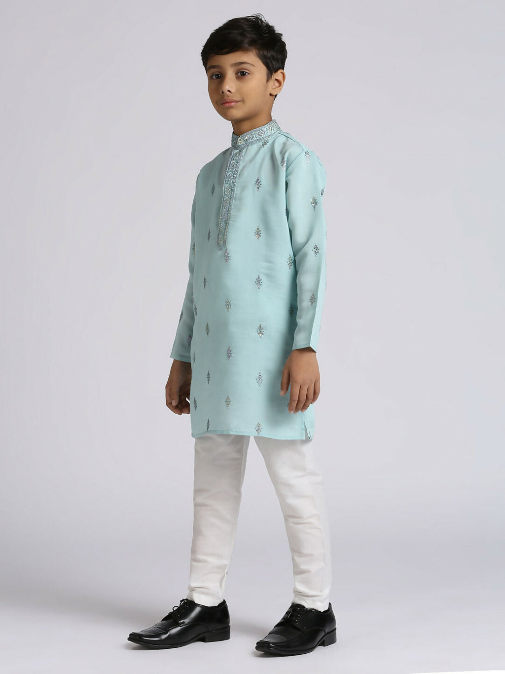Joban Fashion Kids Island Ethnic Wear with Silk Sequence Embroidery Kurta and Pyjama Set - Teal Blue | Grocsy