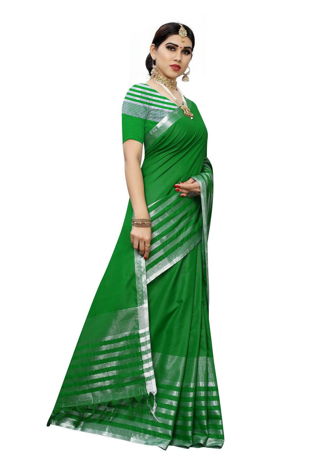 Vamika Green Cotton Silk Weaving Saree (Twitter Green) | Grocsy