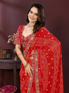 Ai Fashion Red Georgette Digital Print Party Wear Saree | Grocsy