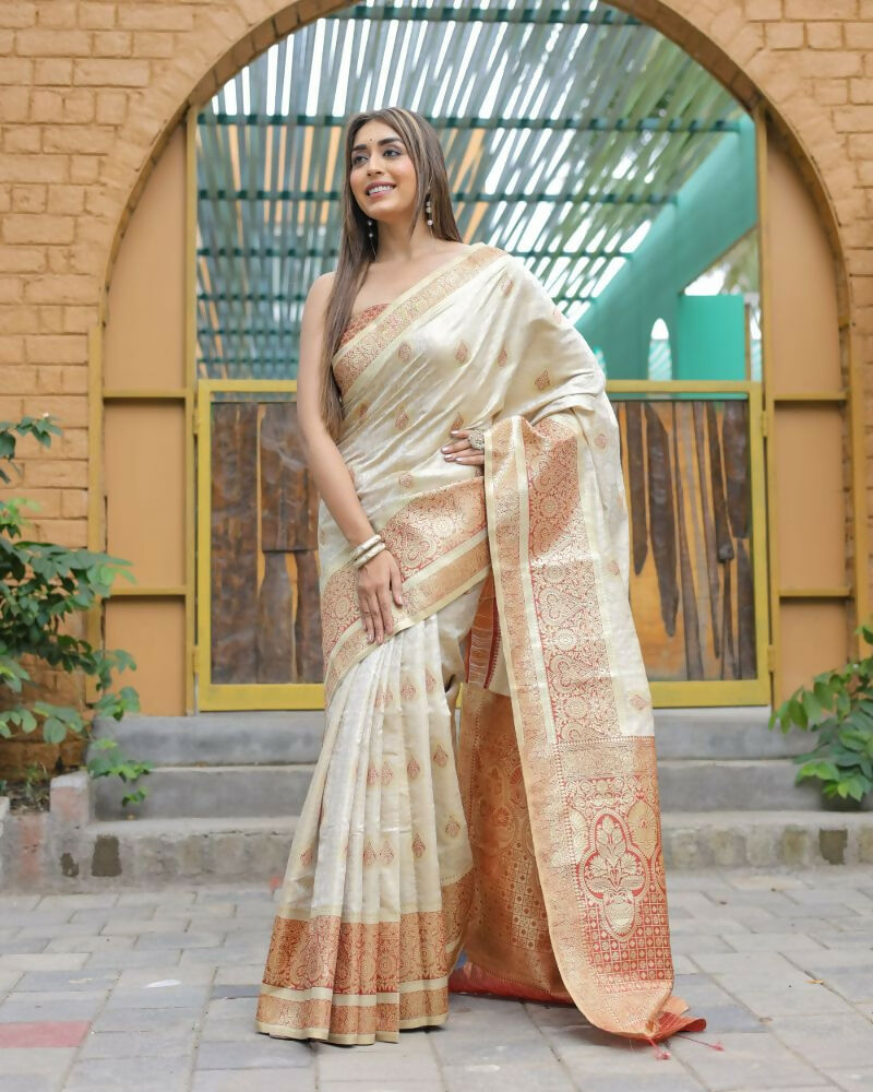 Vamsee Madhavi White Soft Silk Saree | Grocsy