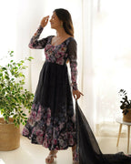 Joban Fashion Black Kurta Set Organza Sequin Embroidery Work | Grocsy