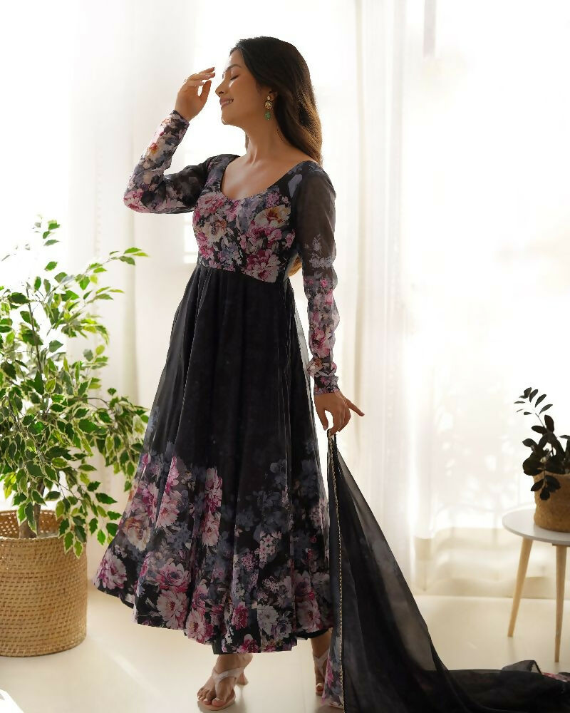 Joban Fashion Black Kurta Set Organza Sequin Embroidery Work | Grocsy