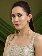 Glass Kundan Antique finish Long Earrings - Ruby Raang | Grocsy