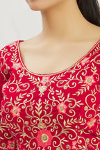 Red Velvet Semi-Stitched Wedding Bridal Lehenga - Nimaya | Grocsy