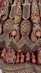 Jyoti Fashion Women's Maroon Velvet Multi Thread Embroidered with Zircon Diamond Work Wedding Lehenga Choli | Grocsy