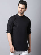 Even Apparels Black Pure Cotton Men's Kurta With Side Placket | Grocsy